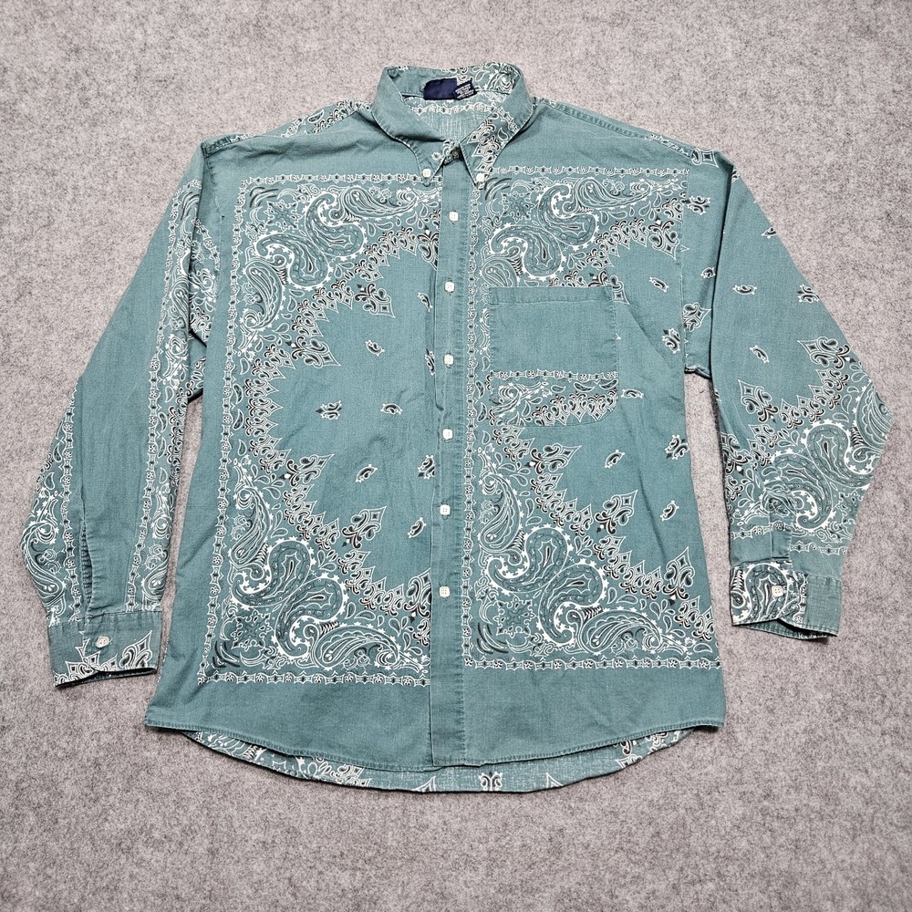 Vtg 90's Y2K Bon Homme Large Long Sleeve Paisley Bandana Button Down Shirt
